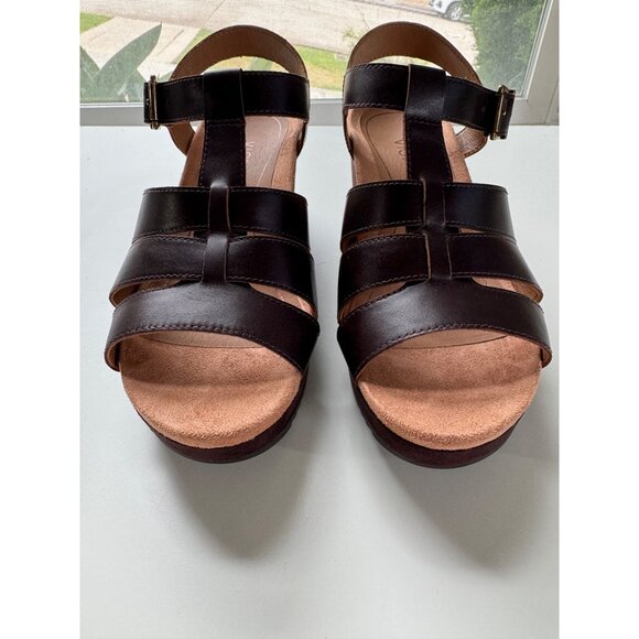 New! Vionic Hoola Tawny T-strap Wedge Platform Sandal, 9.5 wide, brown leather - Picture 2 of 15